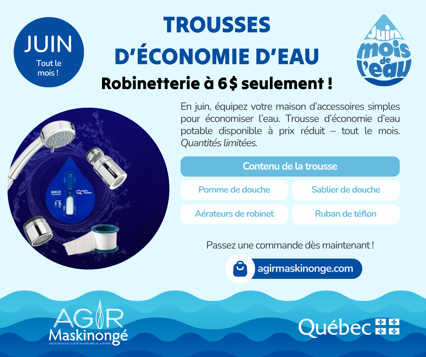 Trousses d’économie d’eau - Robinetterie à 6 $ seulement !