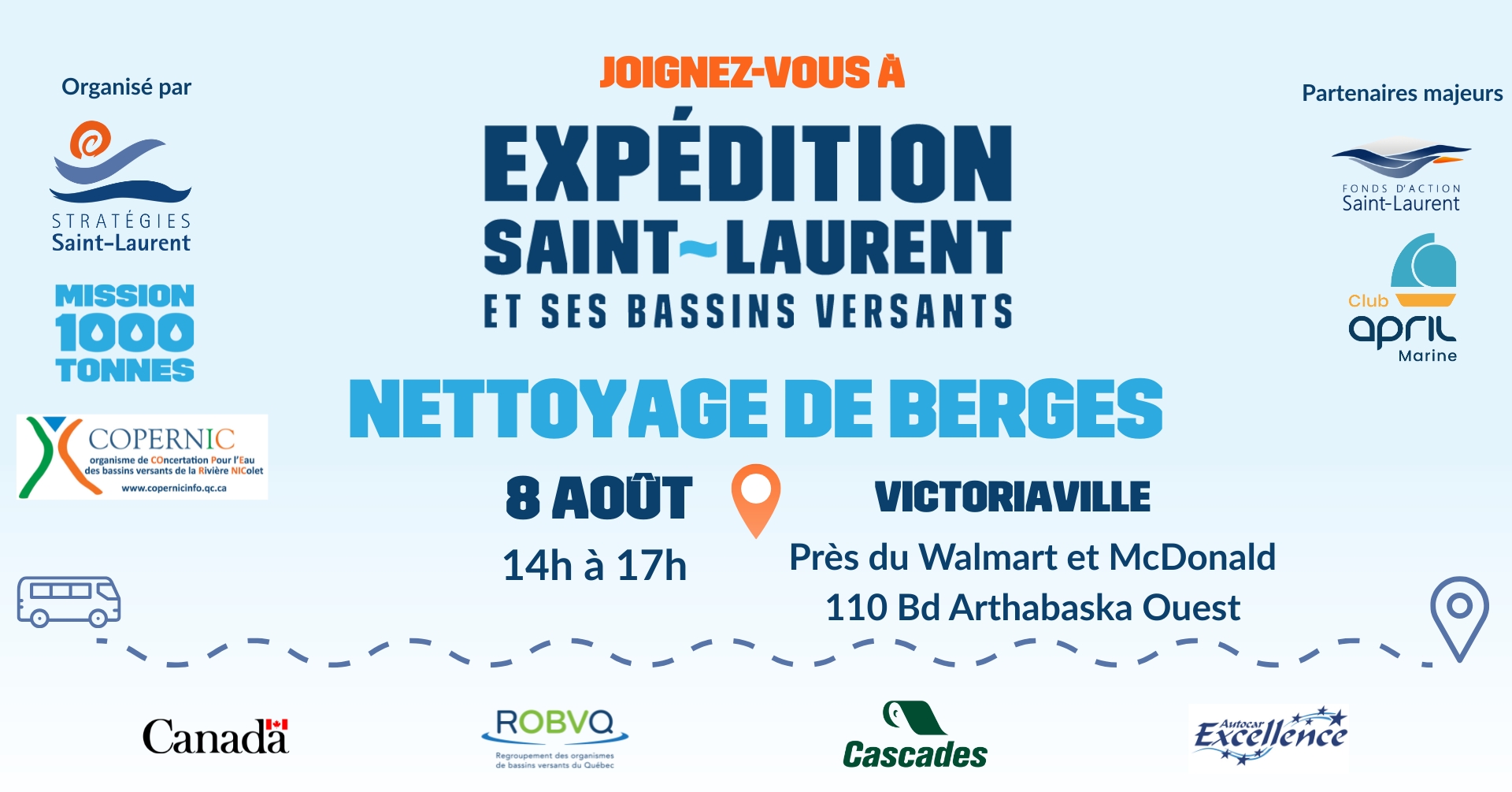 Corvée de nettoyage de berges à Victoriaville avec Mission 1000 tonnes