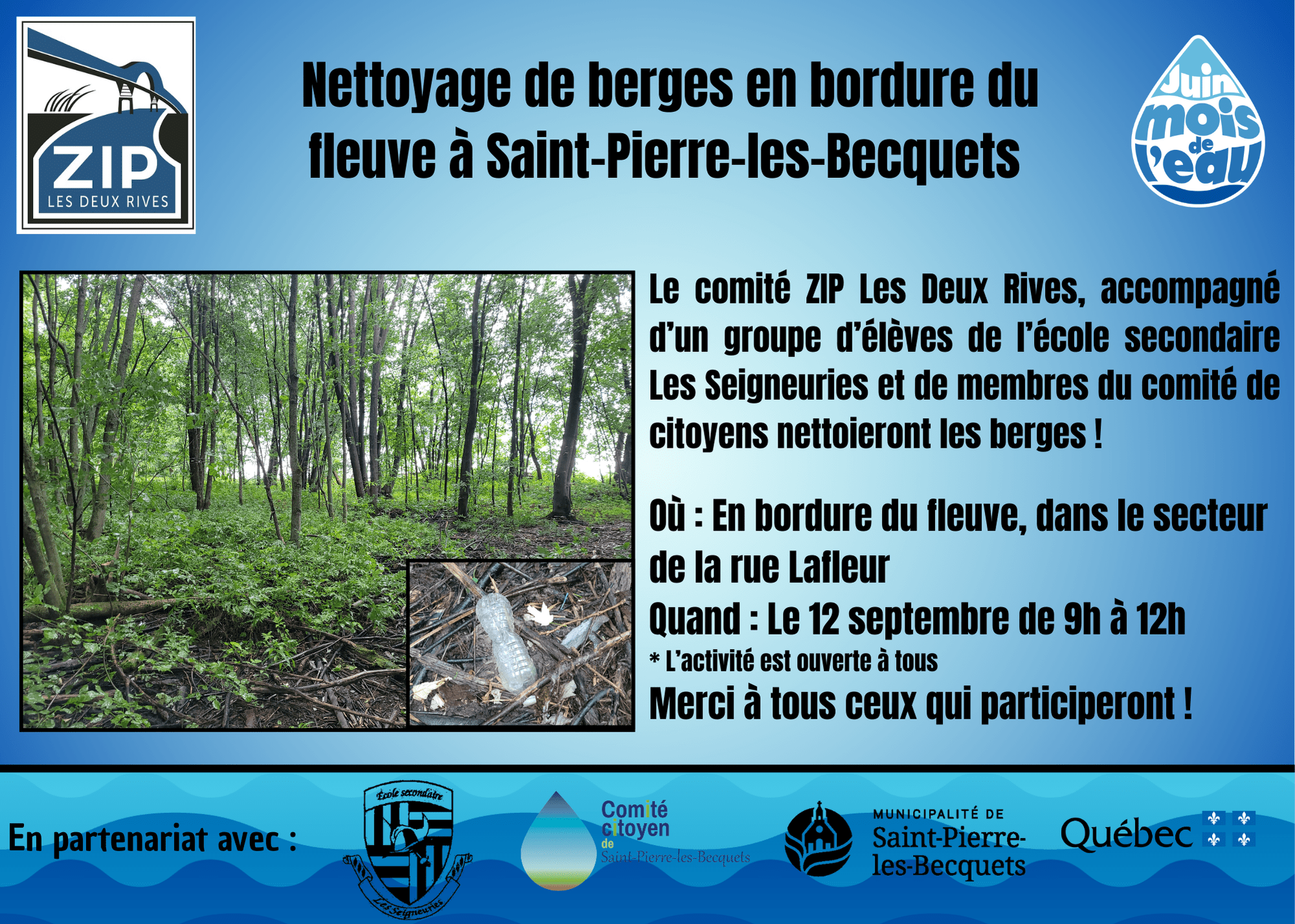 Nettoyage de berges en bordure du fleuve à Saint-Pierre-les-Becquets