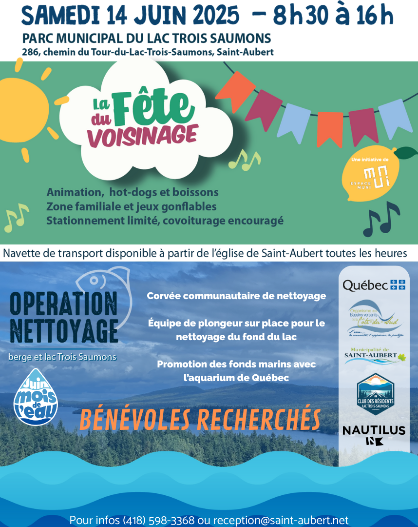 Opération nettoyage: berge et lac Trois Saumons